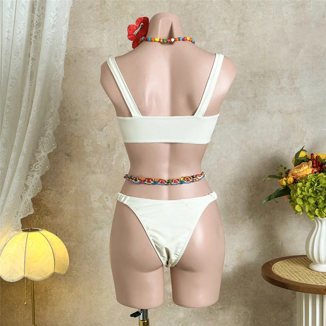 Roter, floraler, hoch geschnittener Bikini, zweiteiliges Bikini-Set, Blumenmuster, Damen-Badeanzug, Frauen-Badebekleidung, brasilianischer Badeanzug, Badeanzug, Modell V7716. – Detail 6