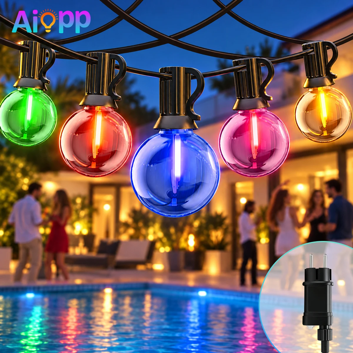 Luci a stringa natalizie multicolore G40 LED per esterni con 8 modalità di illuminazione, lampadine a globo in vetro infrangibile e impermeabili IP44, ideali per patio, feste, giardini, matrimoni e