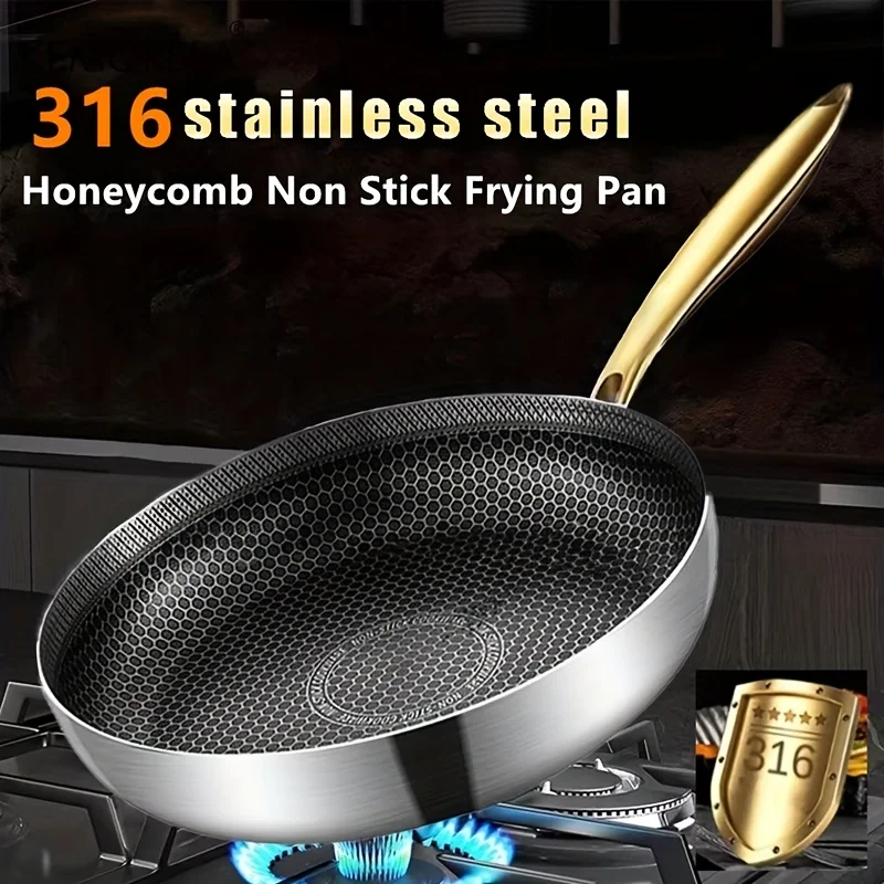Sartén de acero inoxidable 316, Wok, olla antiadherente de panal, sartén para carne casera, estufa de Gas, cacerola de inducción, utensilios de cocina