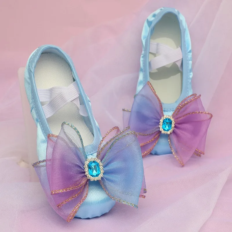 Ballerine con fiocco sfumato per ragazze con suole morbide scarpe da balletto per bambini scarpe professionali per bambini pratica scarpe con artiglio di gatto colorate