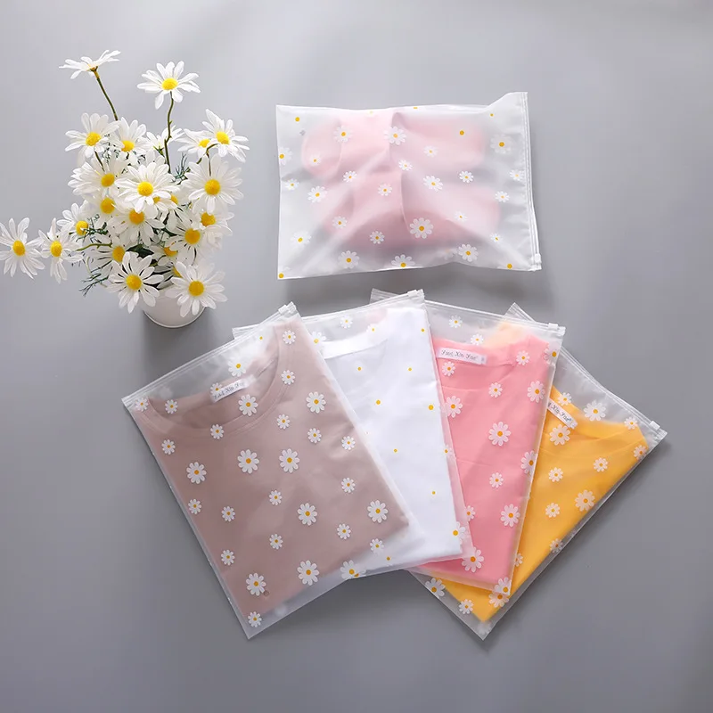 5/20PCS Daisy Ziplock Storage Bags for Clothes Frosted Zipper Poly Bags for Travel Packaging Sweaters Hoodies Sewing Projects