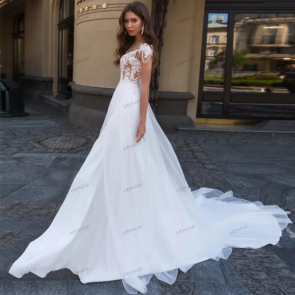 

Elegant Wedding Dresses For Women 2024 O-Neck A-Line Bridal Gowns Lace Appliques Short Sleeves Robes Vintage Vestidos De Novia