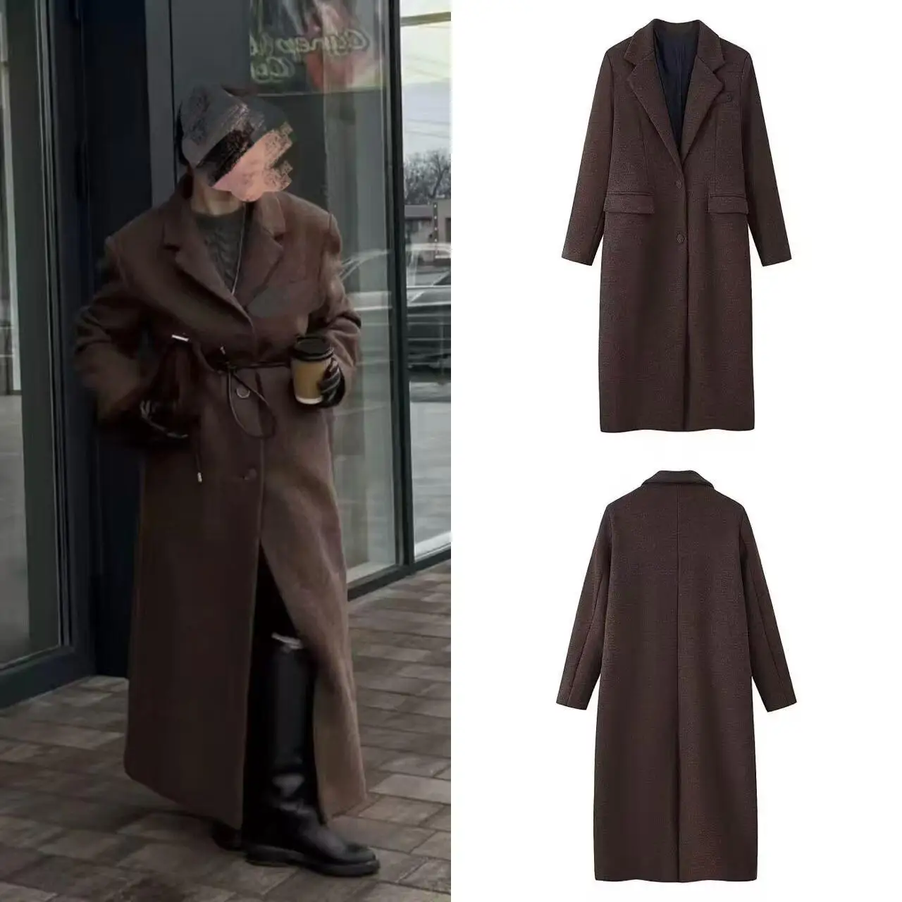 

Женское шерстяное пальто на заказ с однобортным передним и элегантным воротником для минимализма и изысканной конструкции