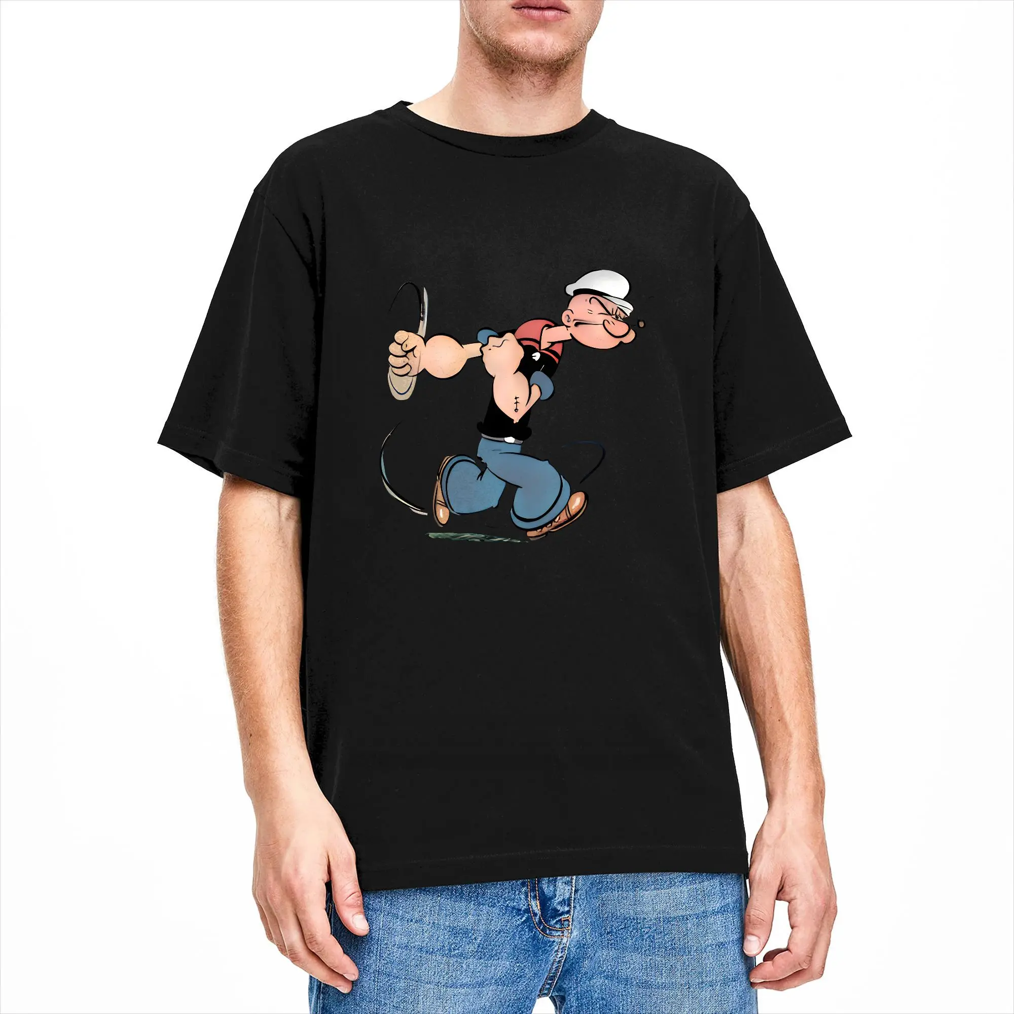 Cartoon Bluto and Olive Oyl Character Pure Cotton T-Shirt Men Summer   T Shirts Crewneck Trending Tee Shirt Oversized Pattern