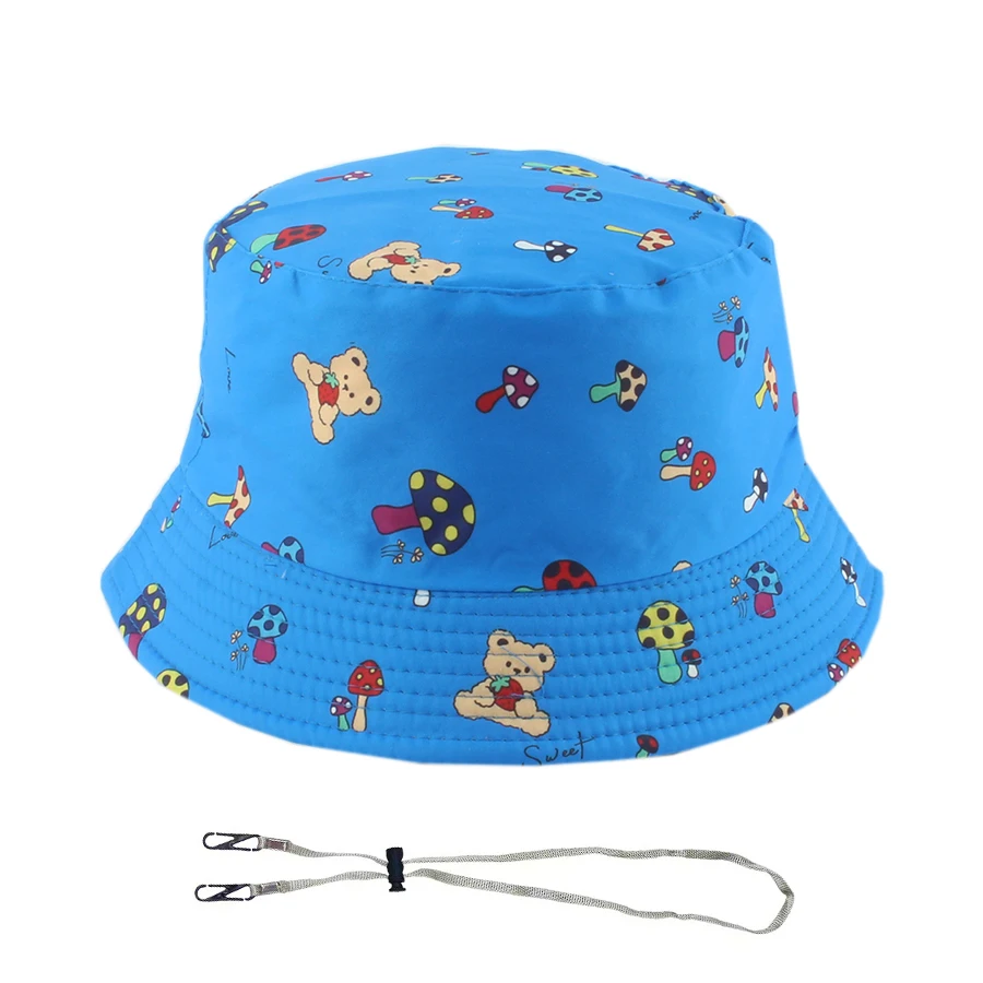 Summer Kids Cartoon Bear Bucket Hat Boys Girls Cute Mushroon Print Fishman Cap Baby Outdoor Travel Panama Beach Caps Children