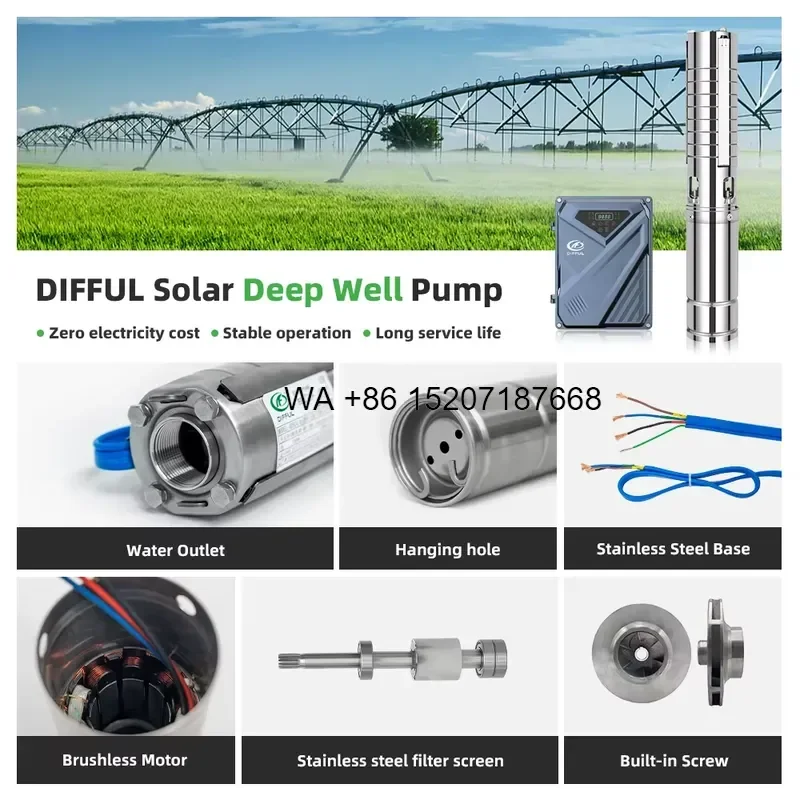 Wmwmnu Three Phase Motor Hybrid Power Submersible Pump Solar and AC Grid Dual Power for Farm Irrigation Deep Well Water