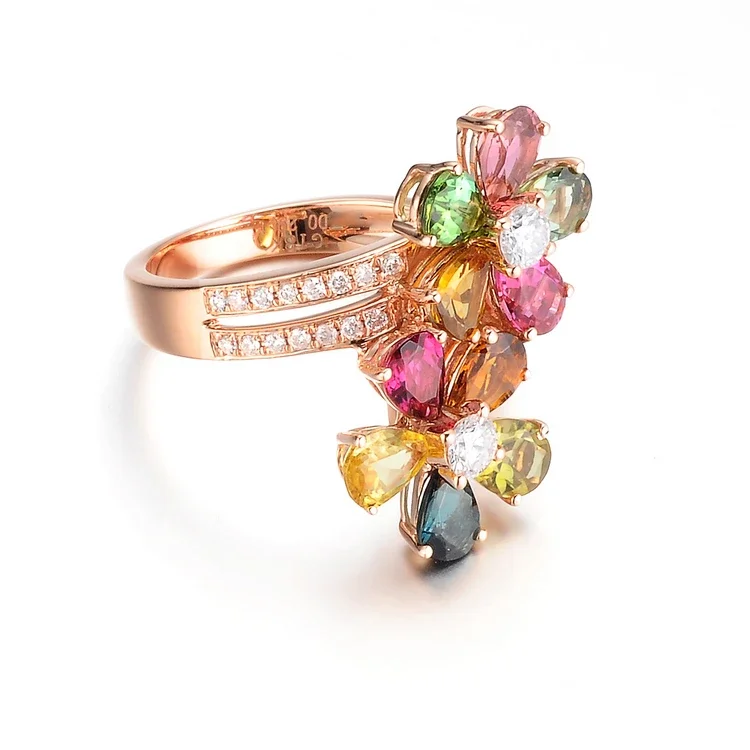 Natural tourmaline 18K Pure Gold 2025 New Hot Selling Top Ring Women Heart Shape Ring  For Ladies  Woman Genuine Jewelry