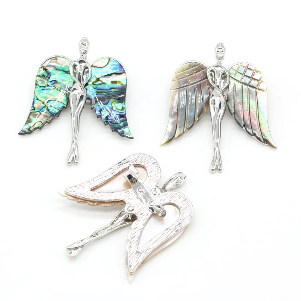 Natural Abalone Shell Lady Brooches Angel Shape Metal Alloy Pins for Women DIY Necklace Dress Coat Accessories Jewelry Gifts