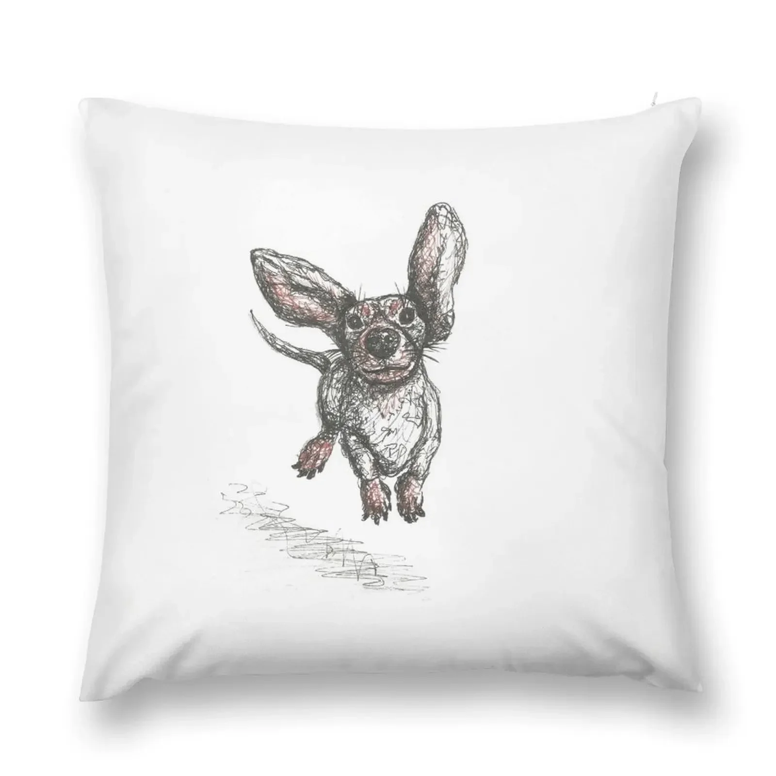 Dachshund running, pen and ink illustration. Sausage dog, doxie, weiner. Throw Pillow pillow pillowcase pillow