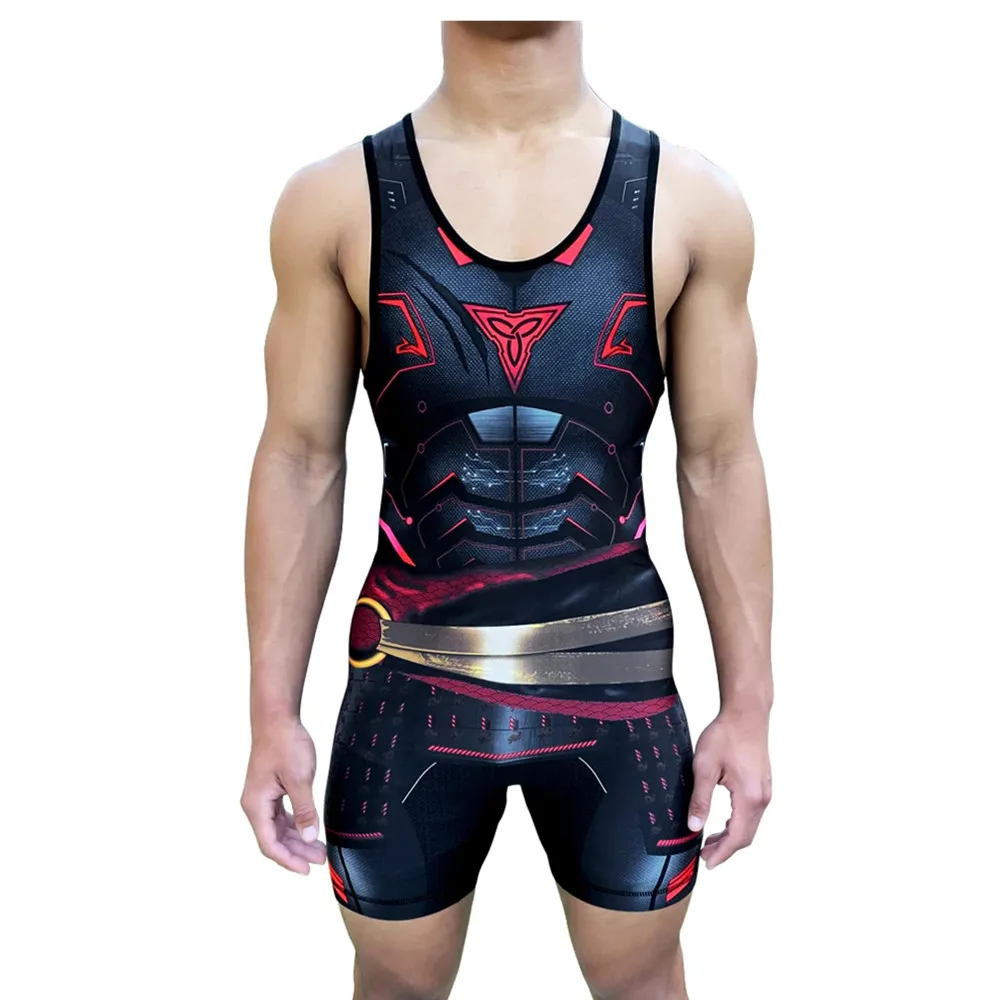 Men\'s full body swimwear fitted swimsuit for Gym bodybuilding and wrestling weightlifting clothing summer running apparel