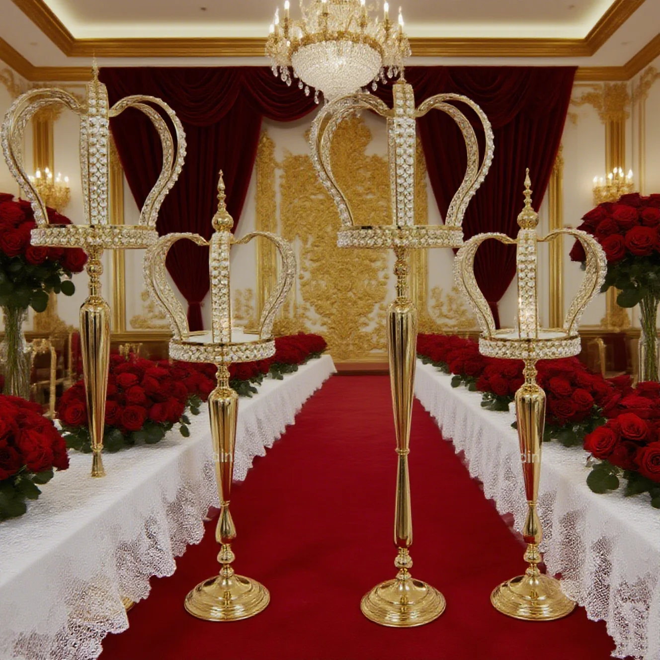 

4pcs)Design for Wedding Gold Decoration Table Tree Centerpiece crown flower stand centerpieces for wedding