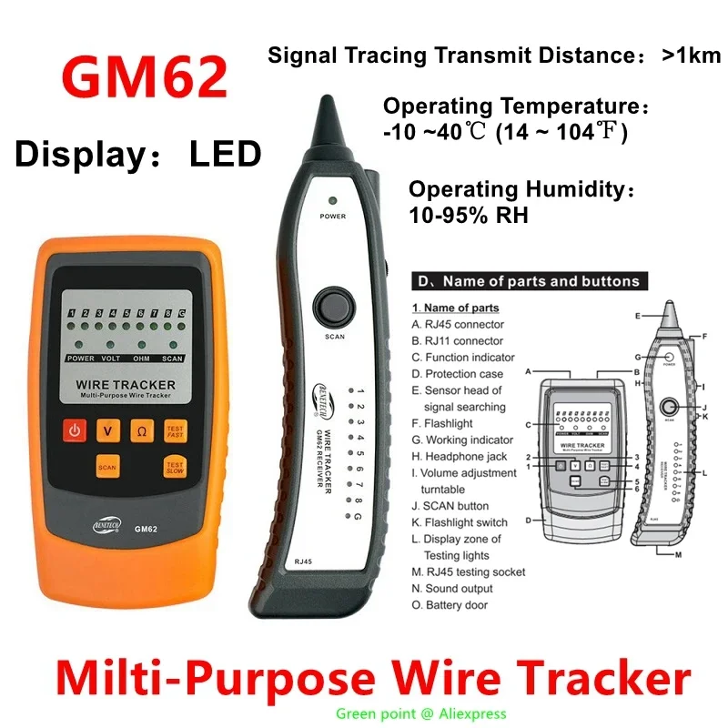 5PCS Purpose Wire Tracker GM62 Detection Of Line Voltage Short Circuit Check With Flashlight Network Cable Testing Instrument