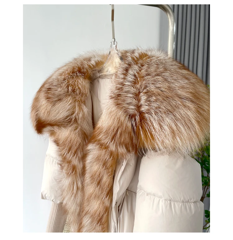 2026 Winter Real Fox Fur Collar White Duck Down Padded Down Jacket Regular Fashion Warm Big Fur Collar Women's Coat