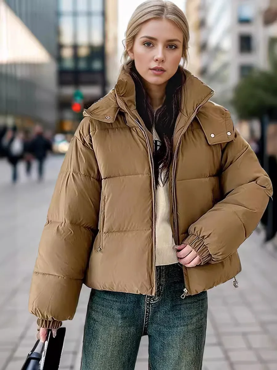 Oversize Winter Woman Down Coat Jacket 2024 New Casual Warm Hooded Zipper Pockets Woman Thicken Puffer Coat Woman Clothes