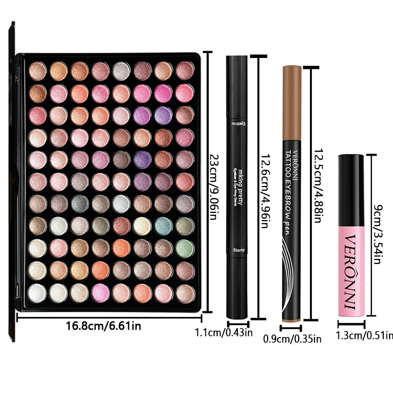 88 Colors Eyeshadow Palette Makeup Set, Liquid Eyebrow Pen, Tinted Brow Gel, Double Head Black Eyeliner Stamp, Waterproof Eye view 6