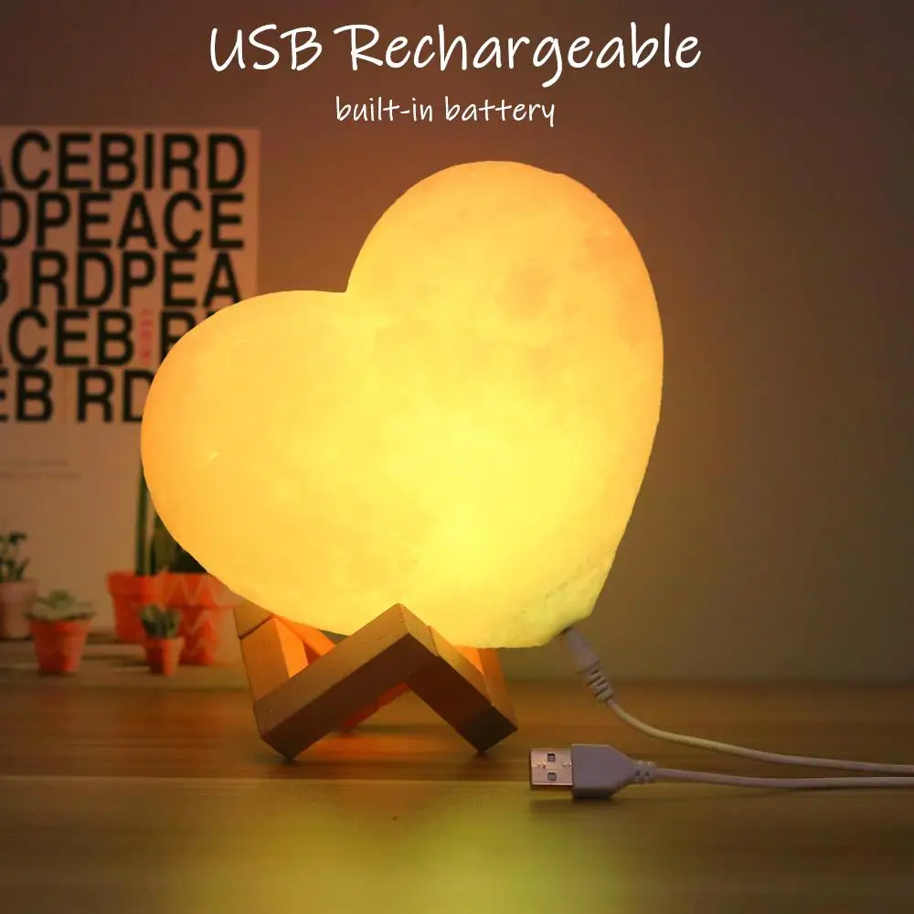 ZK20 Heart-Shaped Moon Lamp Night Light Love Heart Lamp USB Rechargable Girl Modeling lamp Romantic remote shape for Gift