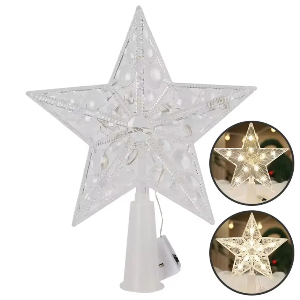 Transparent Christmas Star Tree Toppers Lighted Warm/Colorful Light Christmas Treetop Light Dust-proof Battery Powered