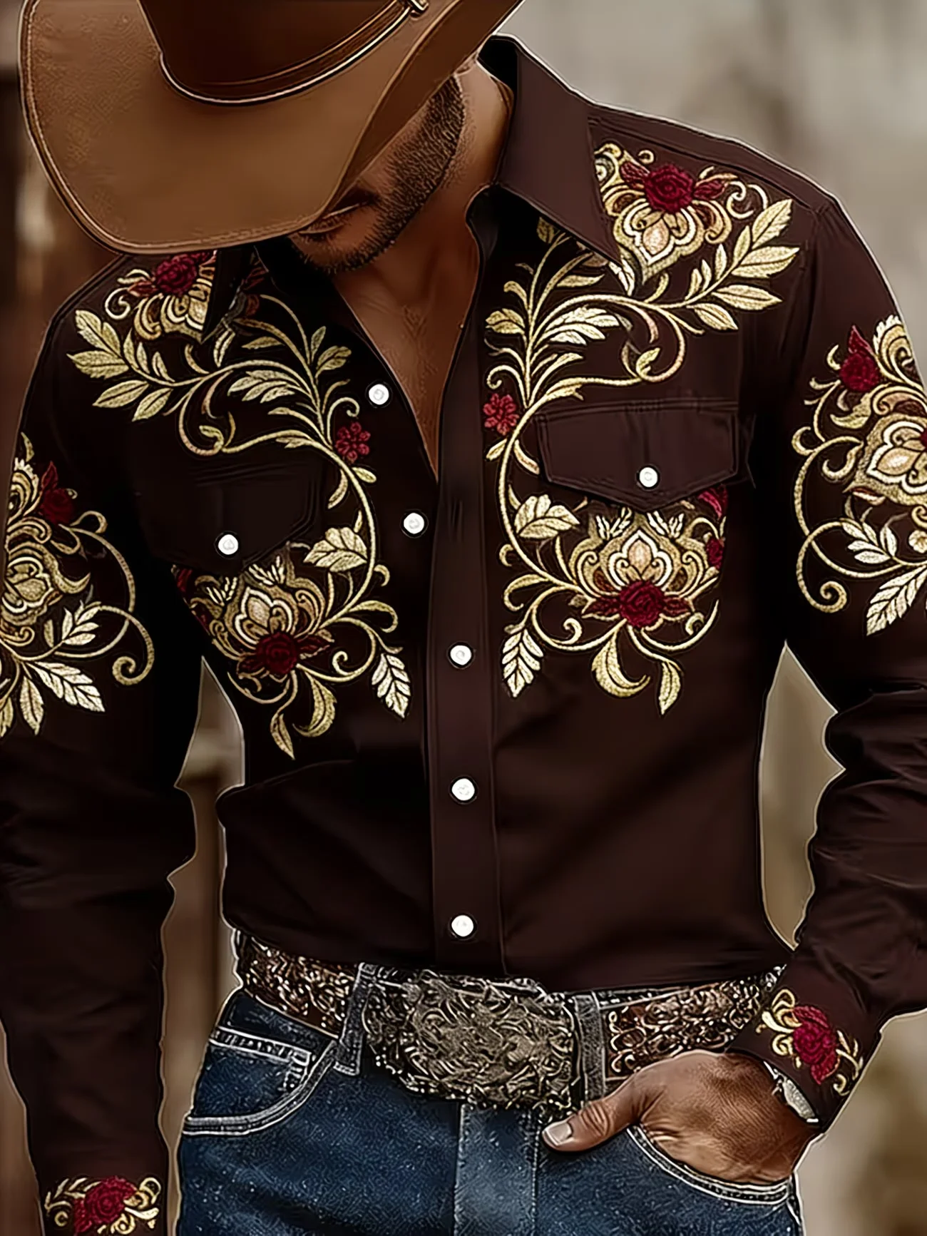 New men's 3D floral printed striped long sleeved shirt with star pattern, high-quality casual long sleeved top