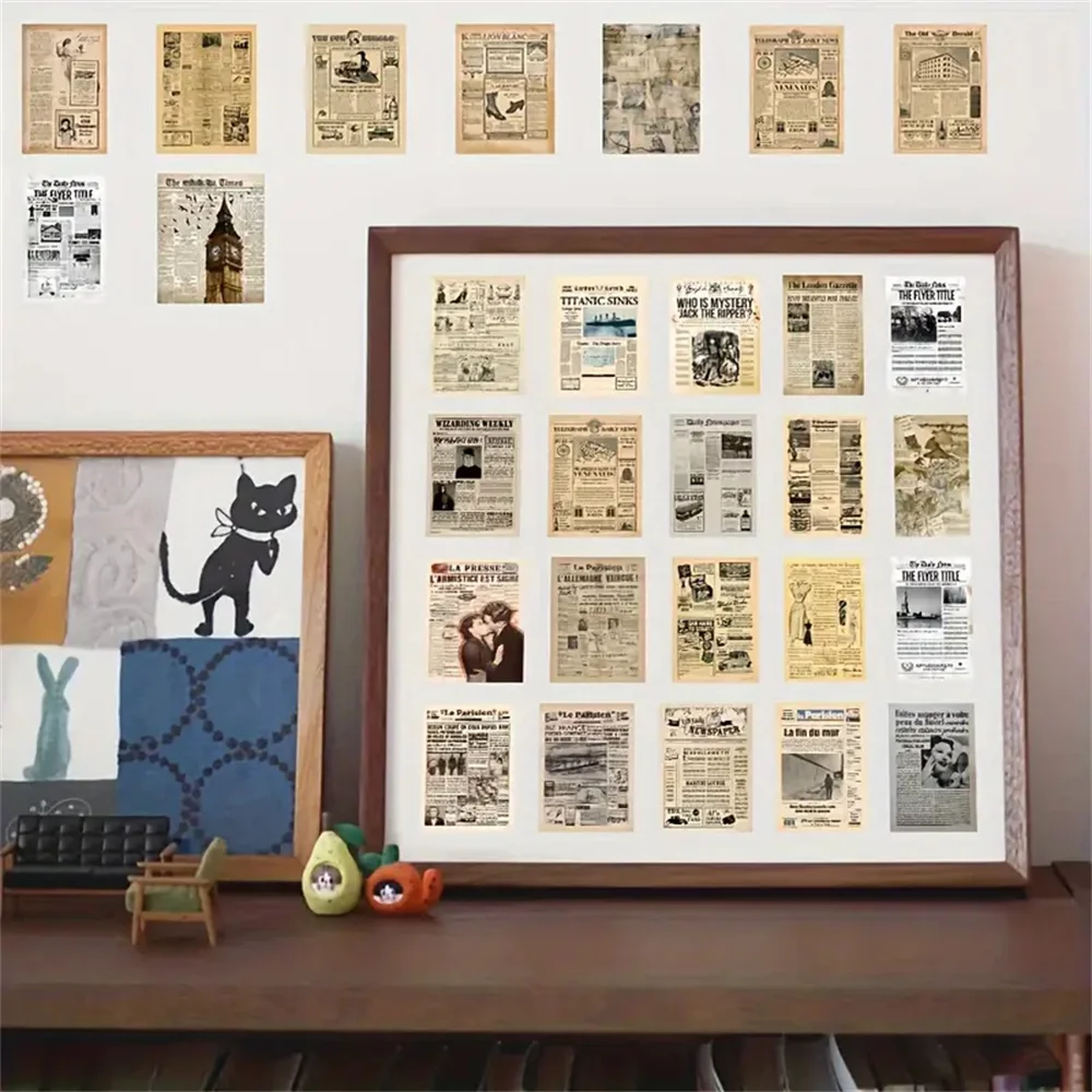 60pcs Vintage Newspaper Stickers - Add Quaint Charm to Scrapbooks, Journals, Cards & More - Perfect for Artistic Crafting Projec