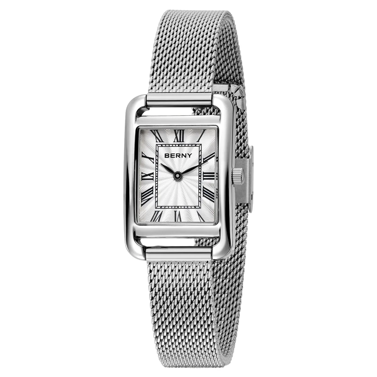 

BERNY Rectangle Women Wristwatch Quartz Fashion Versatile Sapphire Ladies Watch Stainless steel Mesh Strap Women Square Watches