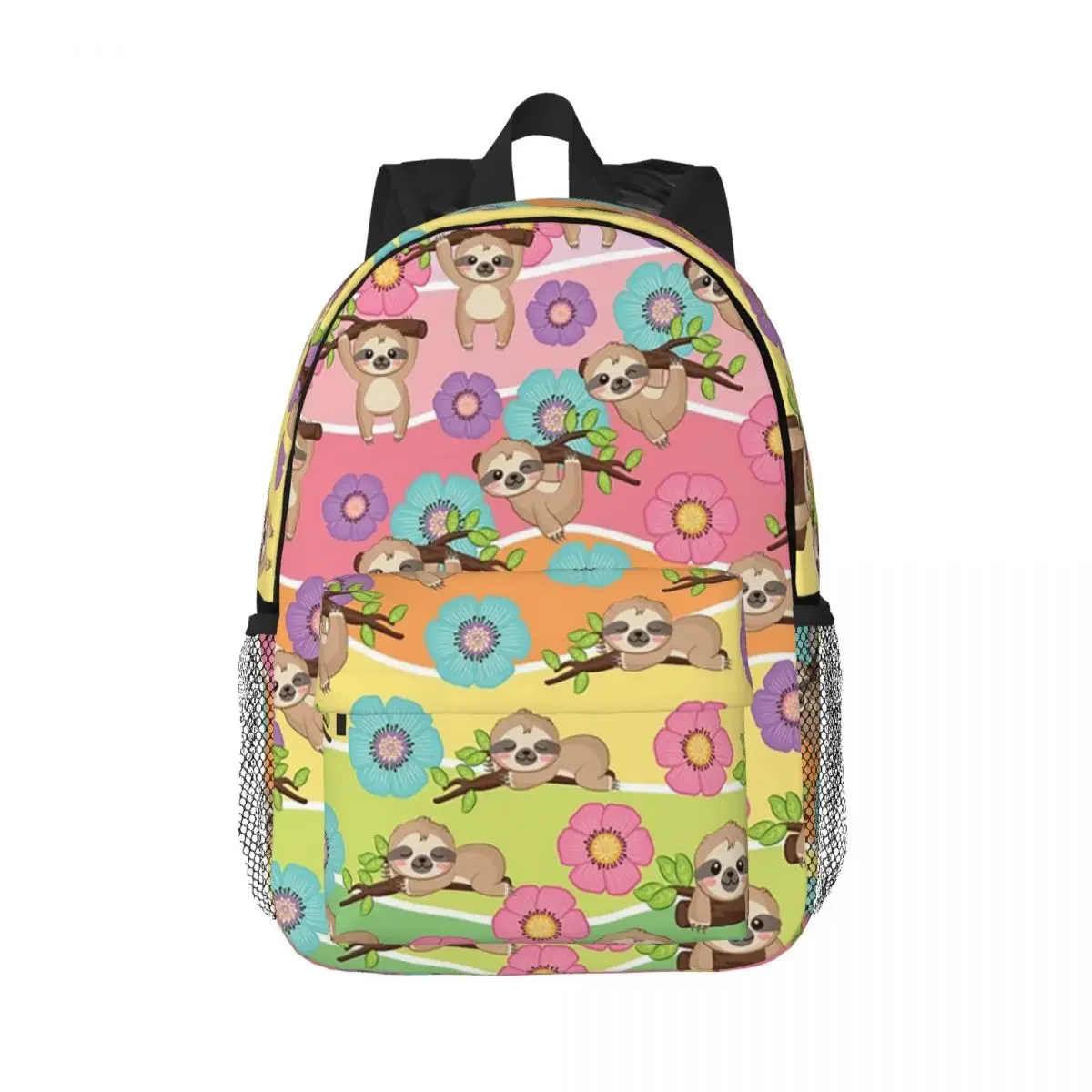 Sloth And Flower Backpacks Boys Girls Bookbag Fashion Children School Bags Laptop Rucksack Shoulder Bag Large Capacity