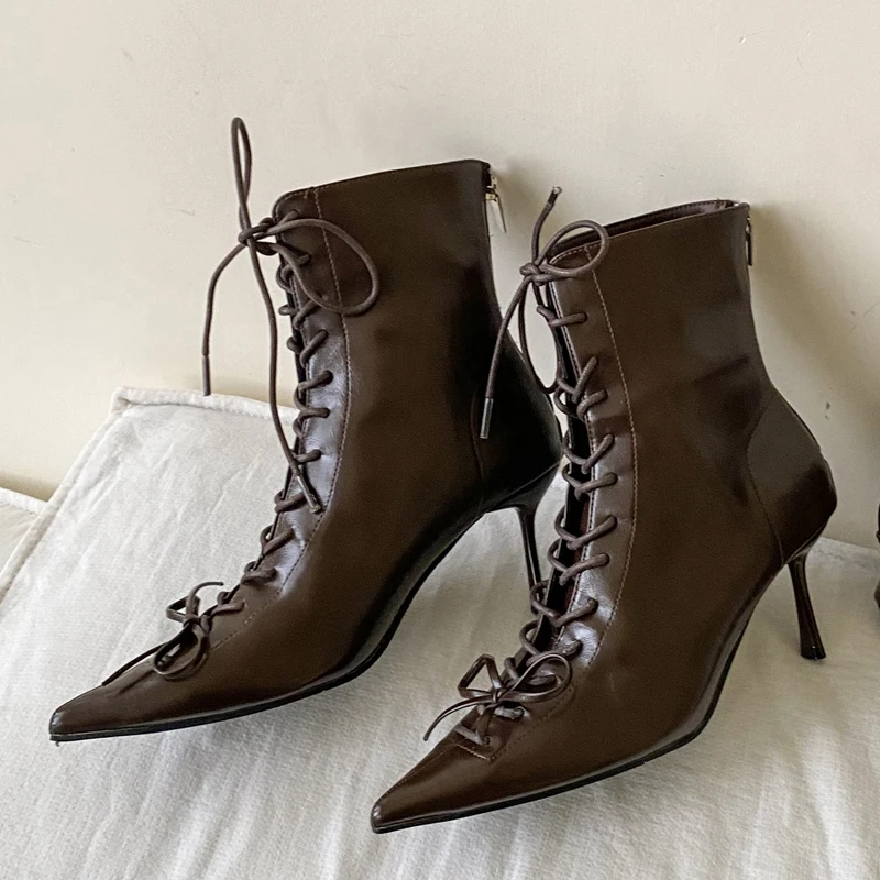 

Eilyken уличный стиль, женские ботильоны с острым носком, модная обувь на тонком высоком каблуке, весенне-осенние короткие ботильоны на молнии