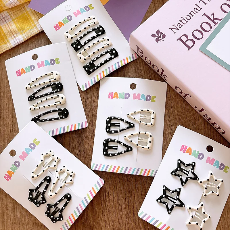 Rhinestone Vintage Polka Dot Star Hair Clips Set Japanese Sweet Girlish Heart Geometric Flyaway BB Clips Kids Versatile Hairpins - 3