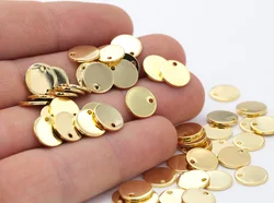 10mm 18k Gold Plated Round Charms , Round Disc - Gold Plated Coins