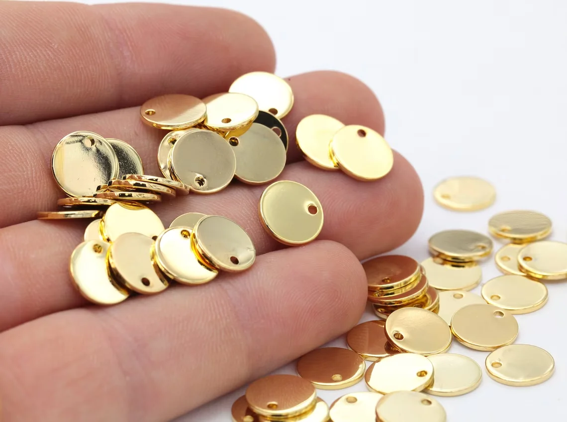 10mm 18k pozłacane okrągłe Charms, okrągła tarcza-pozłacane monety