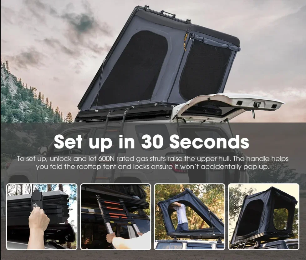 Aluminum Triangle Clamshell Hardtop Offroad Roof Top Tent 4 Person for Camping Car Rooftop Tents