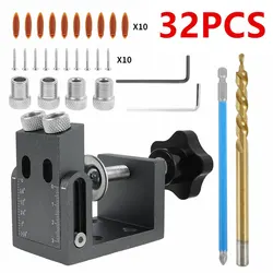 32pcs Pocket Hole Jig 15 Degree Drill Guide Kit Adjustable Woodworking Punch Locator Angled Positioner 6mm 8mm 10mm