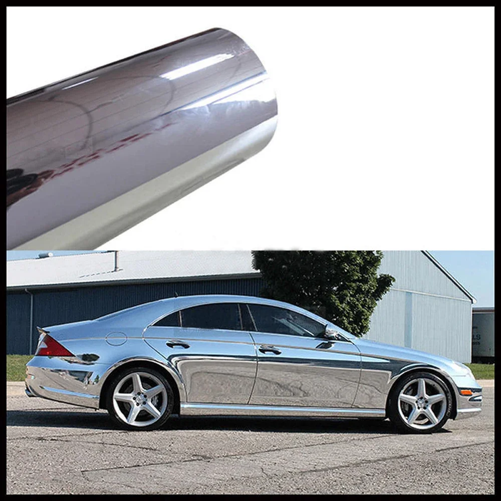 1Pc Silver Car Body Film Chrome Mirror Vinyl Wrap Film Car Stickers Decor Decal Wrap Covering Car Exterior Styling Accessories