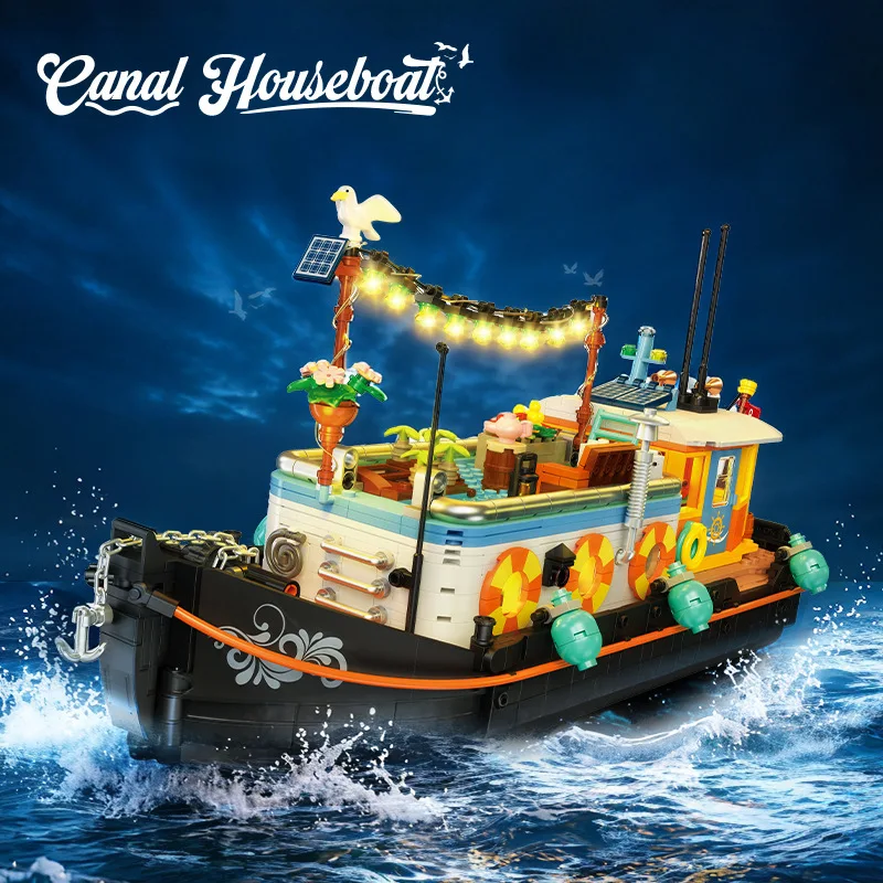 

Idea Canal Boat House Building Block Houseboat Ship Model Sets Construction Brick Toys With Light Collection For Boys Gifts