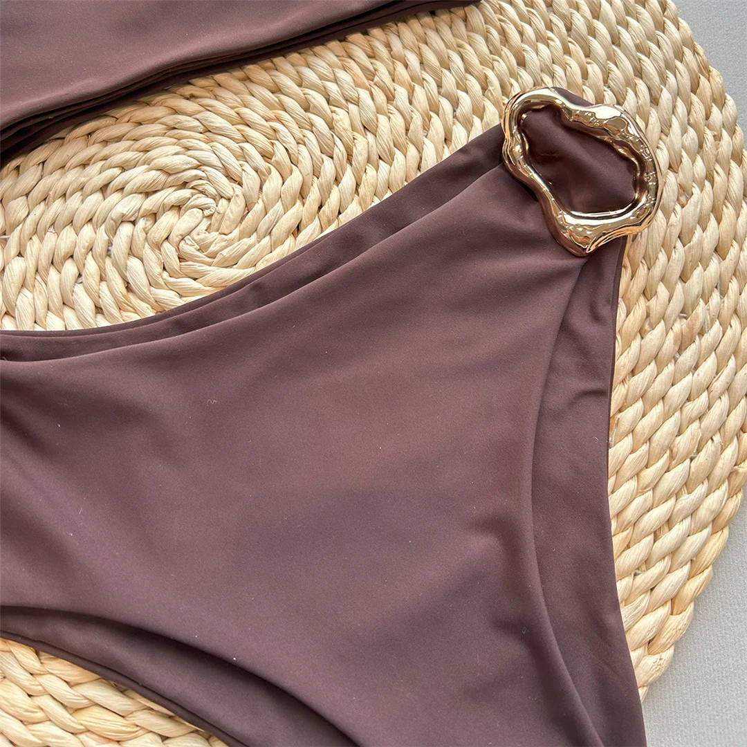 Asymmetrischer One-Shoulder-Badeanzug mit Metallring für Damen, einteiliger Badeanzug, hoch geschnittene Beine, gepolstert, Badebekleidung, Badeanzug, Modell V6549 – Detail 10
