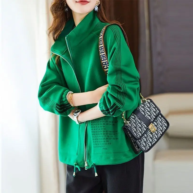 Spring and Autumn women's wear, green cardigan, multi-functional printed pocket sweater, baseball top, 2023 new products