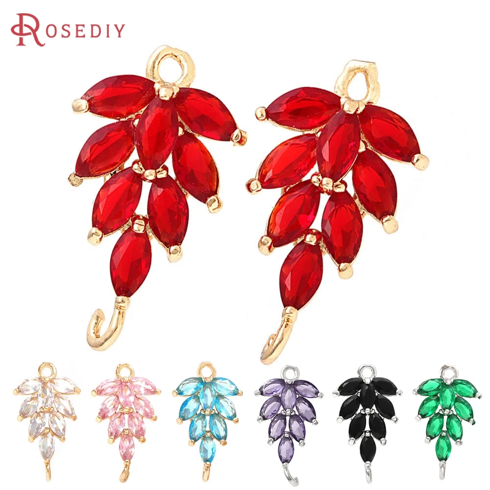 

6PCS 18K Gold Color Brass Zircon 2 Holes Tree Leaf Leaves Connect Charms Pendants Necklace Earrings High Quality Diy Accessories
