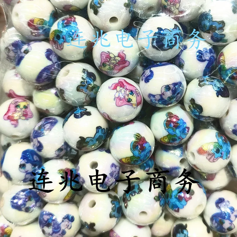 5pcs beauty girls cartoon anime acrylic beads white background printed beads for diy jewelry making bracelets materials