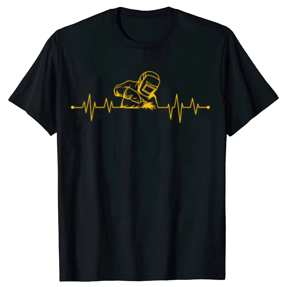 Funny Welding Heartbeat Welder Metal Graphic T-shirts Men Women's Fashion Casual Tshirt Cotton Loose Oversized T Shirt