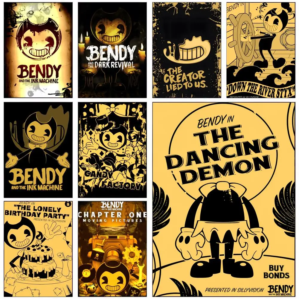 B-Bendy And The Ink M-Machine Poster Self-adhesive Art Waterproof Paper Sticker Coffee House Wall Decor