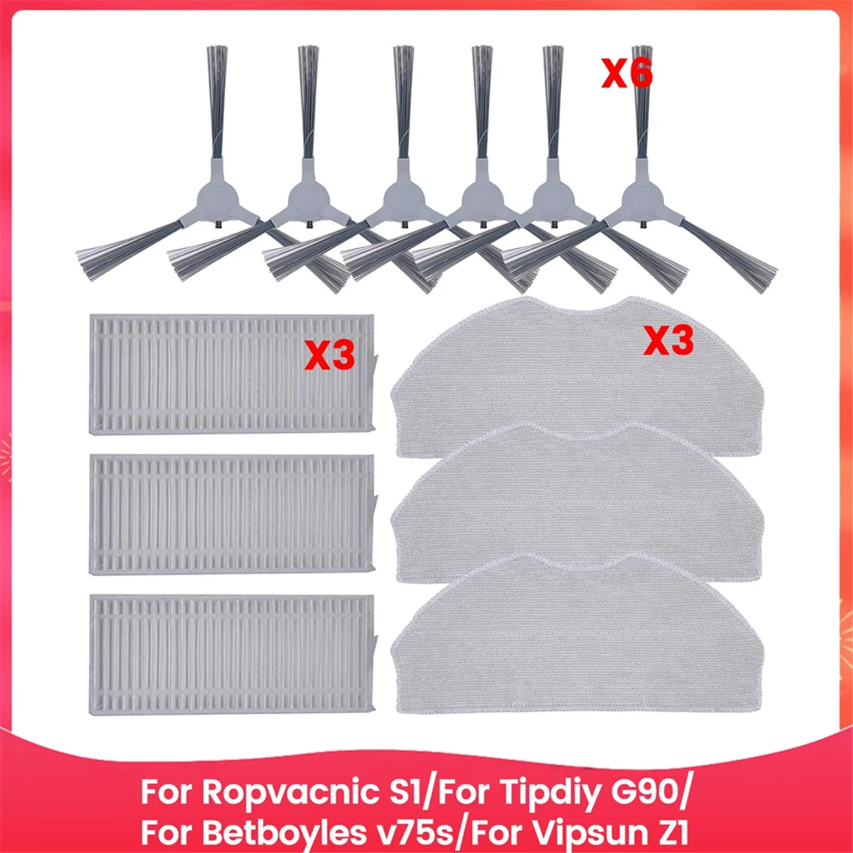 BISM Accessories Kit for ROPVACNIC S1, for Tipdiy G90, for Betboyles V75S, for VIPSUN Z1 Robot Vacuum Replacement Parts