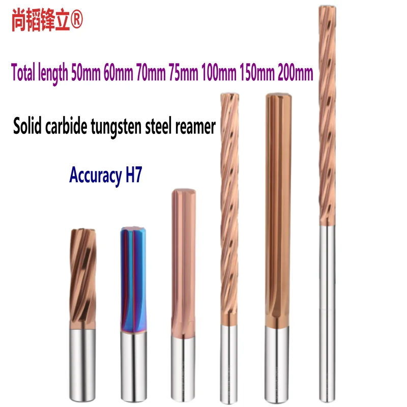 

Solid Carbide Tungsten Steel Reamer Total Length 100 150 200mm Reaming Or Machining Holes Coated Aluminum Spiral Groove 4F 6FCNC