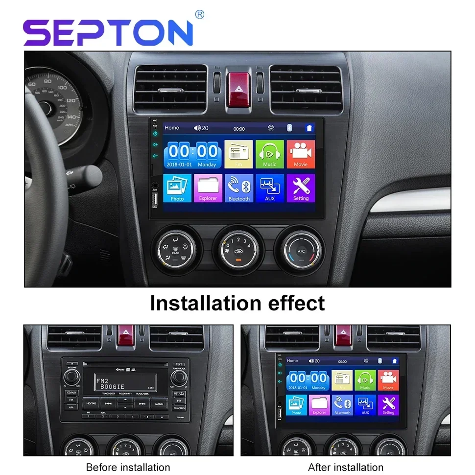 SEPTON 7'' Car Stereo Radio Automotive Mirror Lin-k Multimedia Player Audio for Universal Car MP5/FM/BT/USB HD Touch Screen 2Din