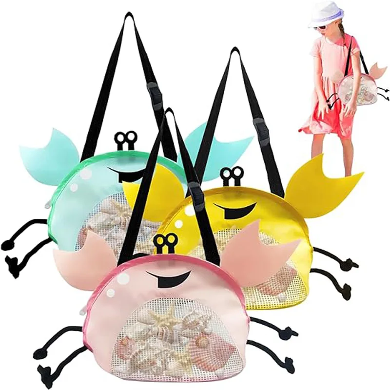 1 Stuks Strand Speelgoed Mesh Tas Kids Zand Weg Krab Vorm Strandtas Zeeschelp Opslag Draagbare Zwemaccessoires Voor Jongens En Meisjes