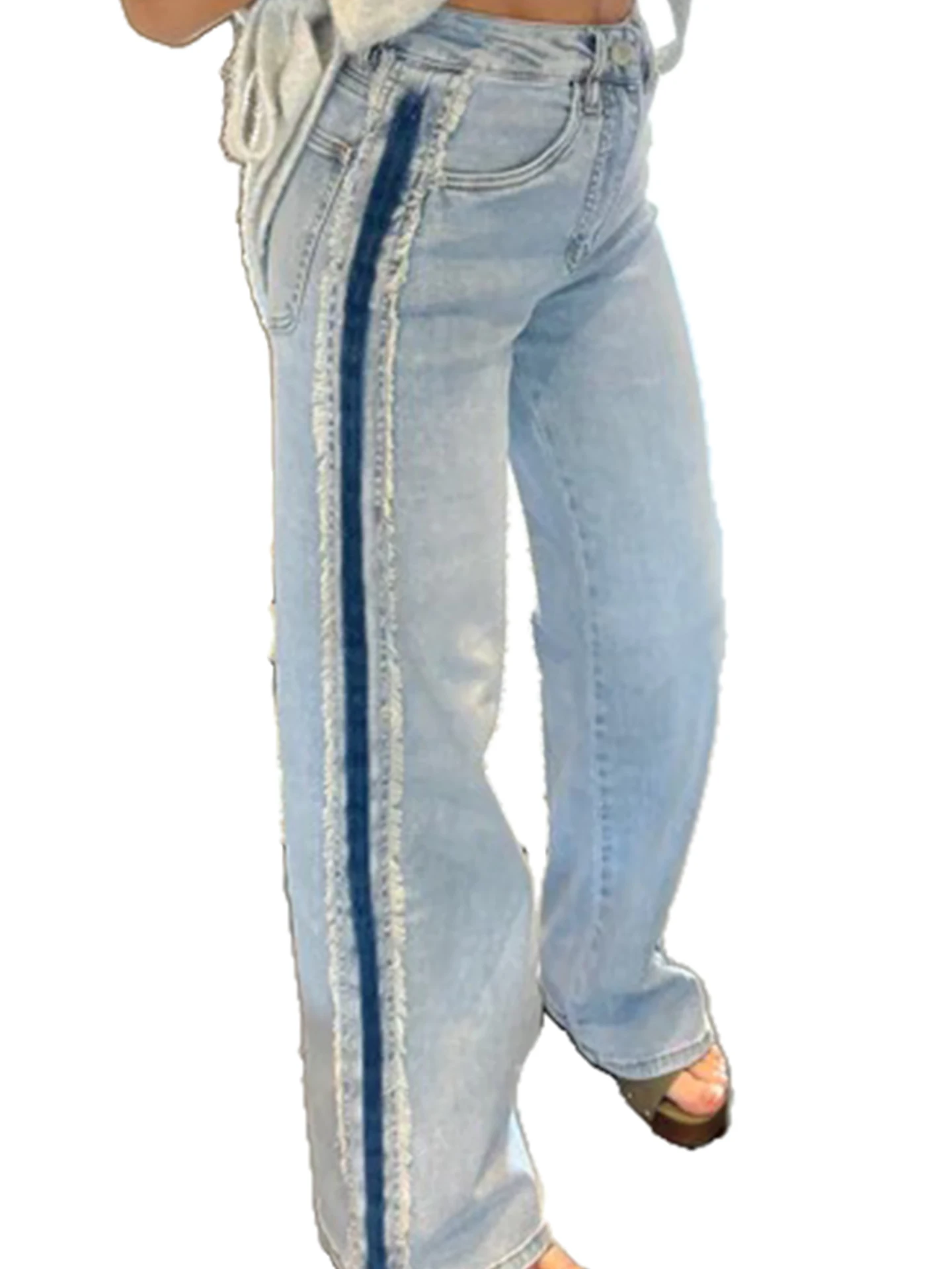 DearLover High Waist Straight Leg Denim Jeans Women's Autumn Winter New Style Side Stripe Washed Cotton Blend Comfortable Pants