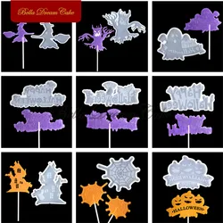 3D Halloween Tree/Castle/Witch/Ghost/Pumpkin Lollipop Silicone Mold DIY Candy Chocolate Decor Tools Cake Topper Mould Bakeware