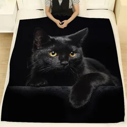 1pc Black Cat Animal Print Flannel Blanket Warm and Comfortable Blanket for Sofa Bed Office Camping Travel Home Decoration