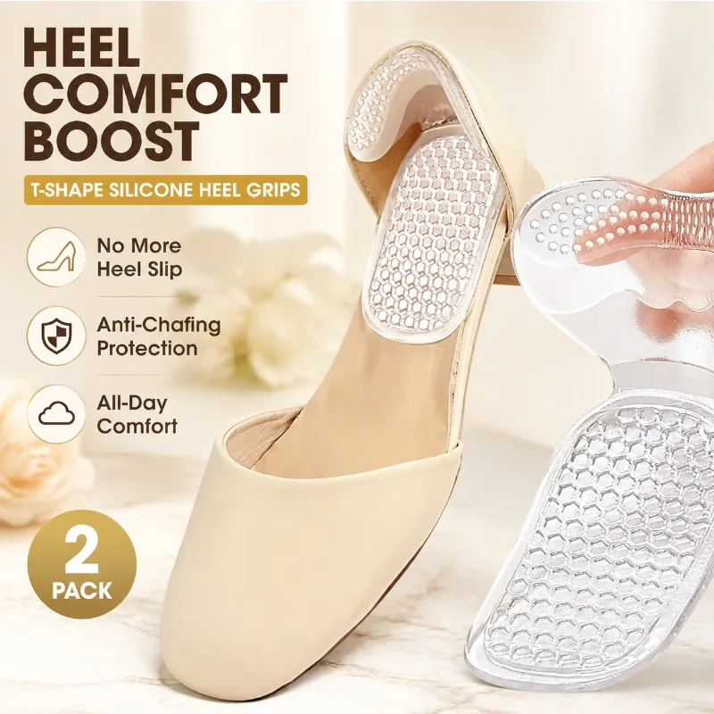 T-Shape Silicone Heel Grips for High Heels, Non-Slip Anti-Chafing Cushion Pads, Comfort Shoe Inserts for Women