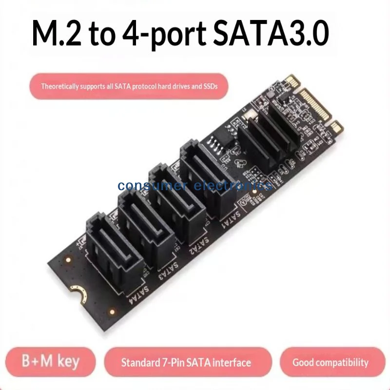portableM2 NVME PCIe Expansion Card 4 Port SATA3.0 High Speed Controller Adapter Large Storage Scenario Supportpractical
