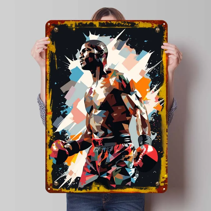 Boxer Boxing Low Poly Metal Sign Sports Poster Vintage Home Decor Items Customize Tinplate Sign for Wall Art Decoration Man Cave