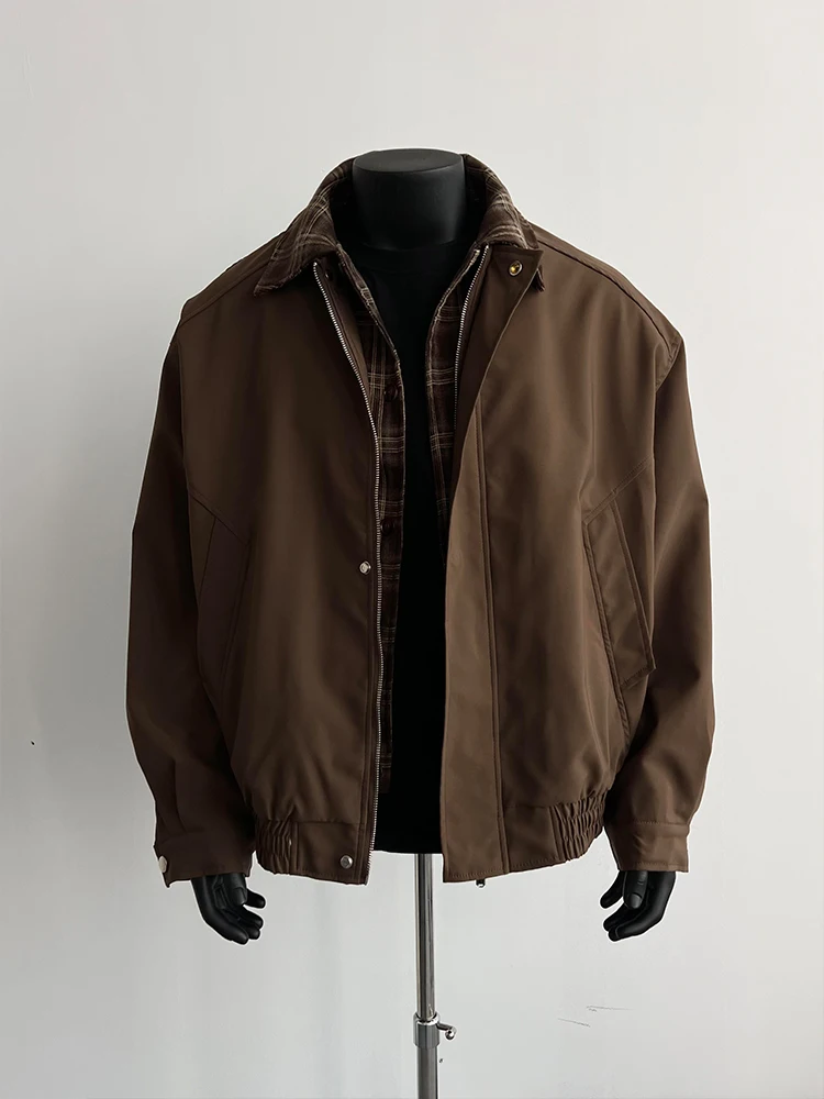 

American Retro Plaid Patchwork Men's Flight Jaet ort Sle Workwear Outerwear Autumn Season Youth Faion Windproof